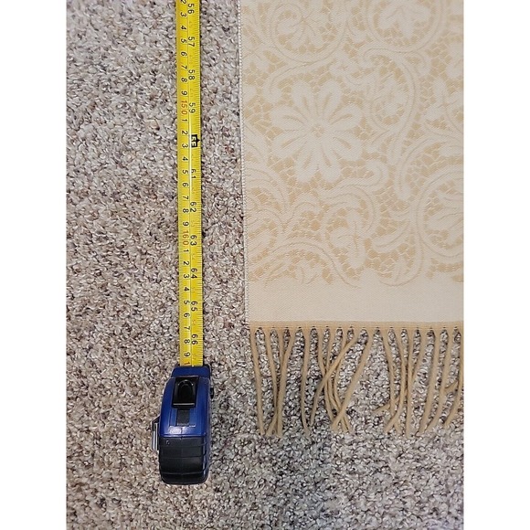 Vintage 100% CASHMERE Made in Scotland Fringed Scarf Ivory Tan Floral Soft - Picture 5 of 6